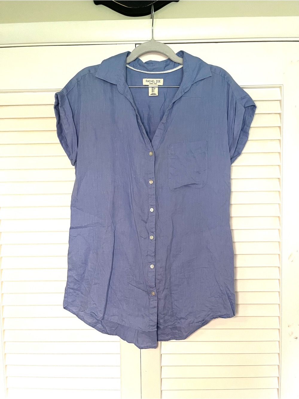 Rachel Zoe Blue Linen Button Down Shirt